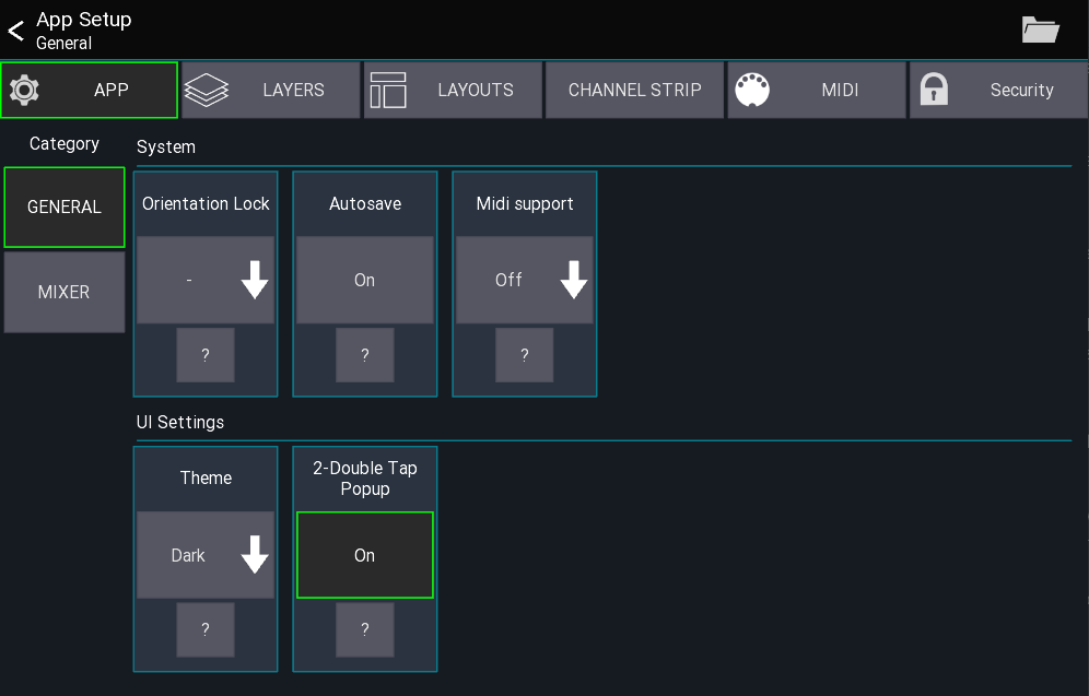 Settings view